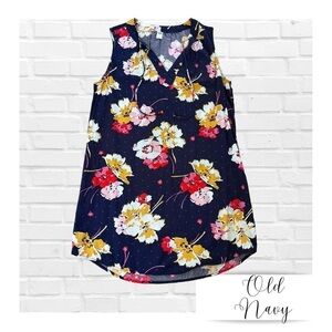 Old Navy Blue Floral Shift Dress Sleeveless V-Neck Women’s Cottagecore